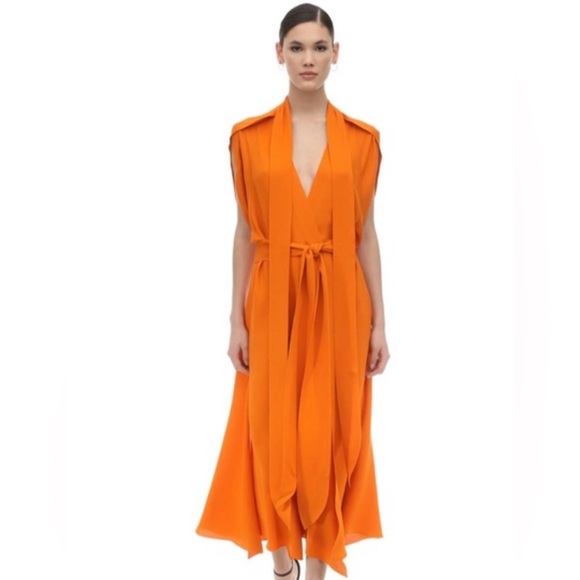♦️Petar Petrov Orange Maxi Dress with Tie Detail diamonds ♦️ - Picture 4 of 9